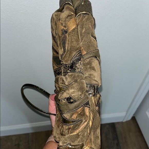 Vintage Brown Leather Patchwork Handbag with strap 80’s clutch or crossbody - Picture 6 of 6